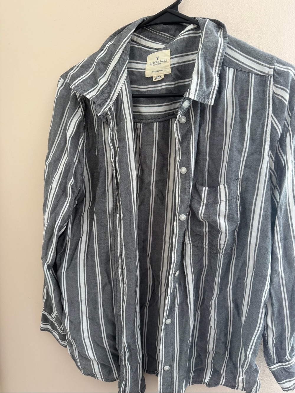 American Eagle Outfitters Grey & White Striped Button-Down Shirt